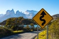 Road sign in the national park Torres del Paine, Patagonia, Chile Royalty Free Stock Photo